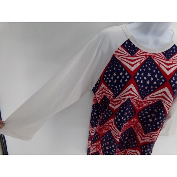 Lularoe Medium Randy Raglan Red White Blue stars & stripes Americana Top size M - Picture 2 of 8
